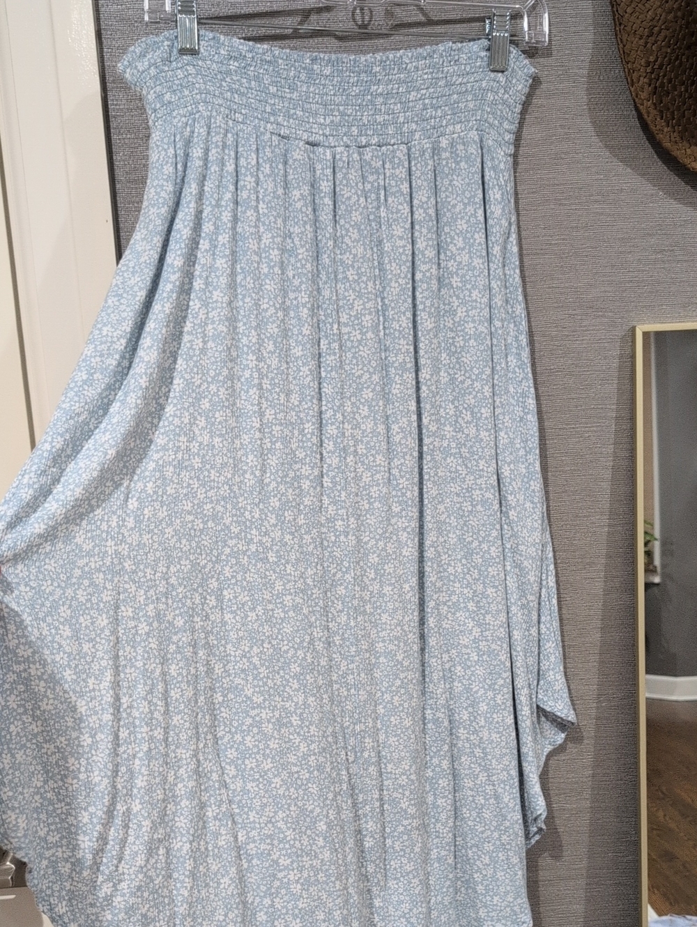 Light Blue Floral Smocked Waist Maxi Skirt